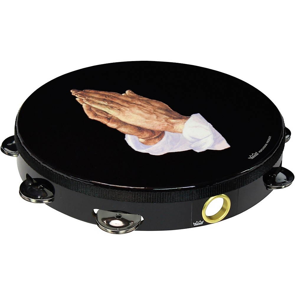 Remo Tambourine, 8 Diameter, 8 Pairs Jingles x 1 Row, 'Praying Hand' Graphic