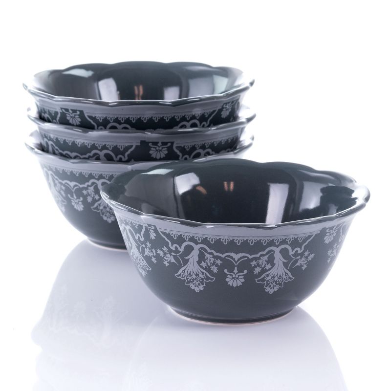Gibson Elite Medallion 4 Piece Stoneware Scalloped Cereal Bowl Set
