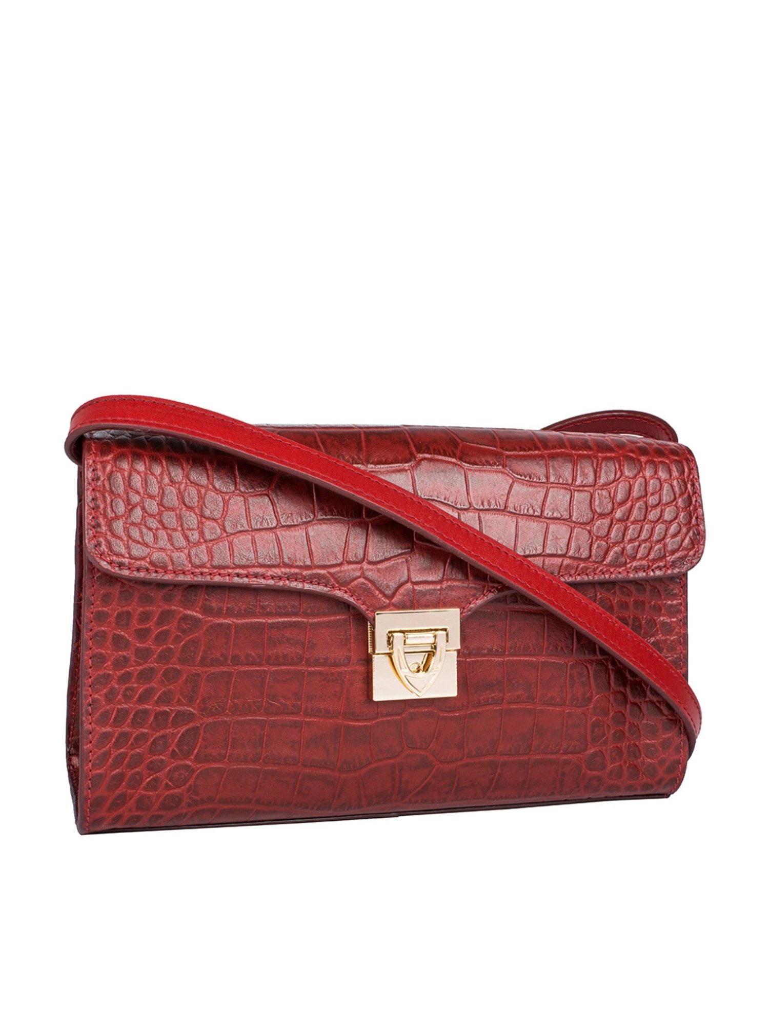 Hidesign Stampa 02 Red Textured Leather Flap Sling Bag