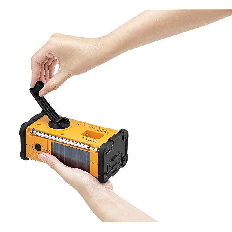MMR88 AMFMWeather+Alert Emergency Radio SolarHand CrankUSBFlashlight Siren Smartphone Charger yellow