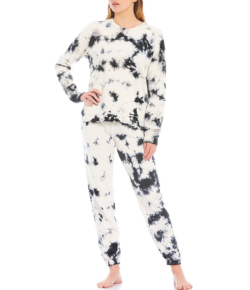 PJ Salvage Tie-Dye Print French Terry Long Sleeve Coordinating Sleep Top