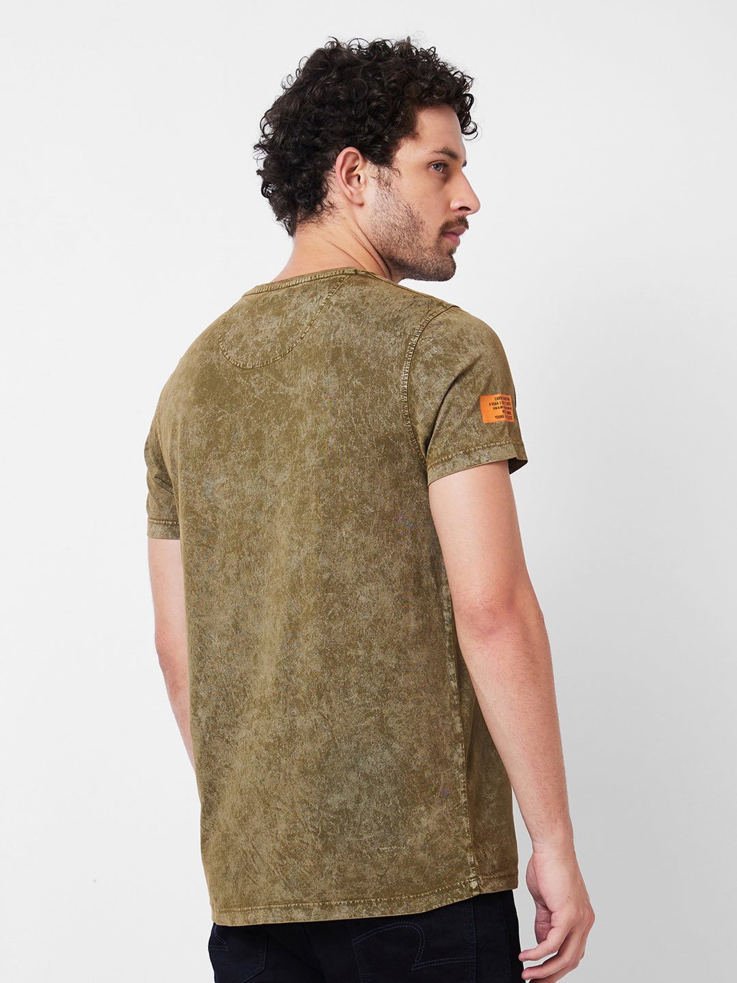 Spykar Olive Slim Fit Crew T-Shirt