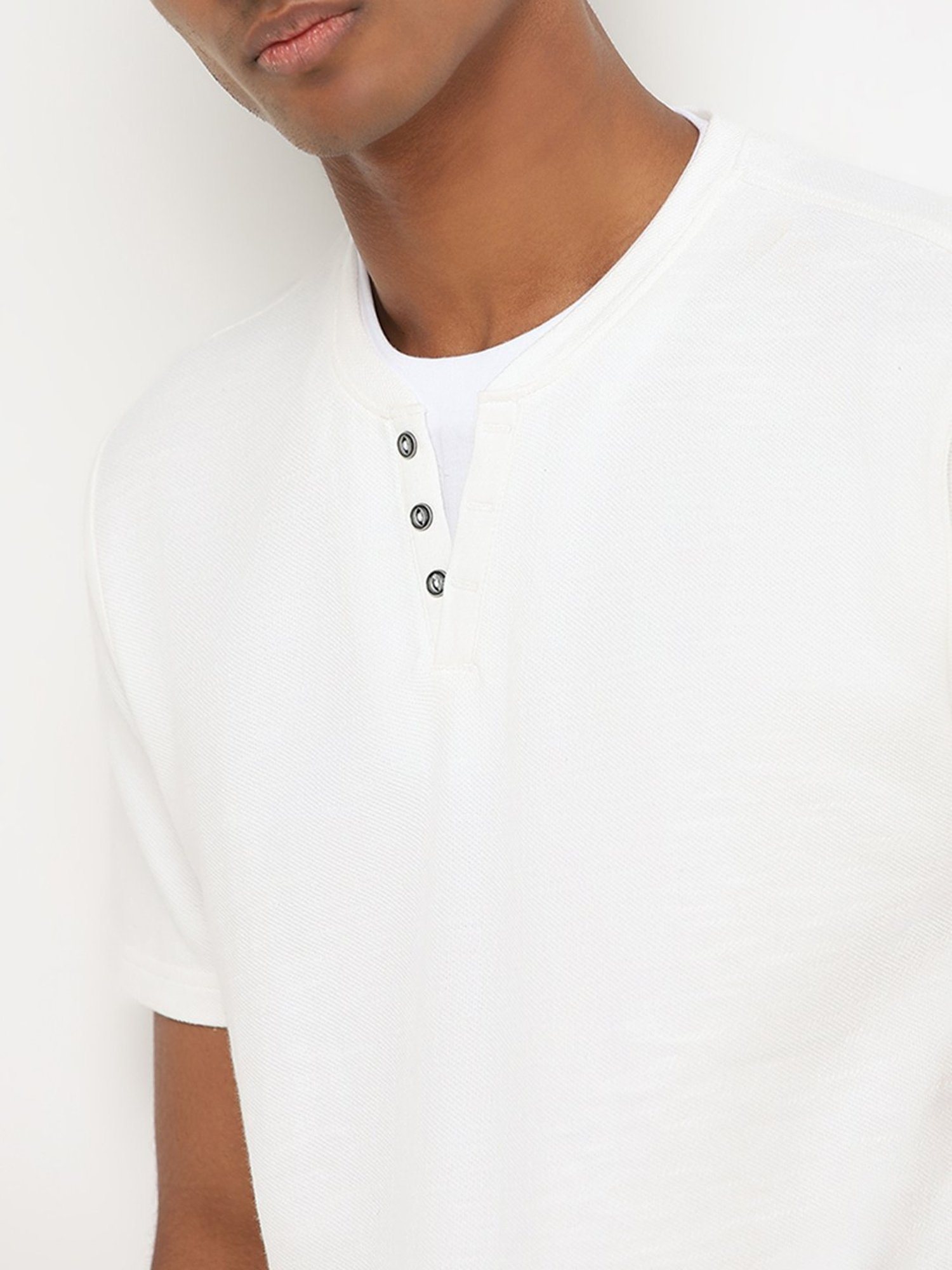 ETA by Westside Off-White Henley Slim Fit T-Shirt