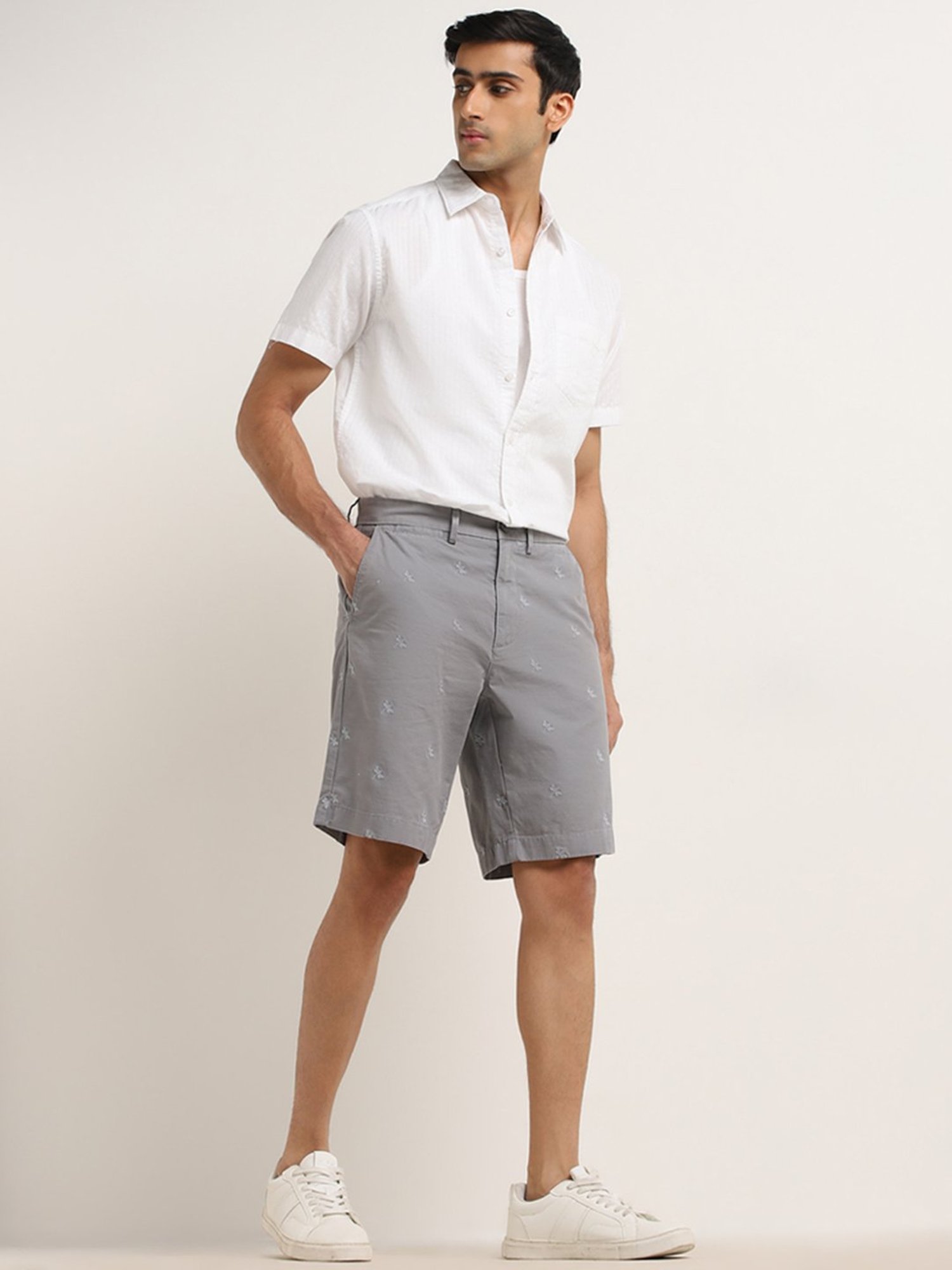 WES Casuals by Westside Grey Relaxed-Fit Mid-Rise Cotton Shorts