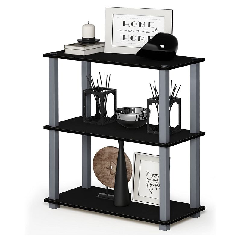 Furinno Turn-S-Tube 3 Tier Storage Display Multipurpose Storage Rack Organizer Shelf for Home Living Rooms and Bedrooms, Black/Gray