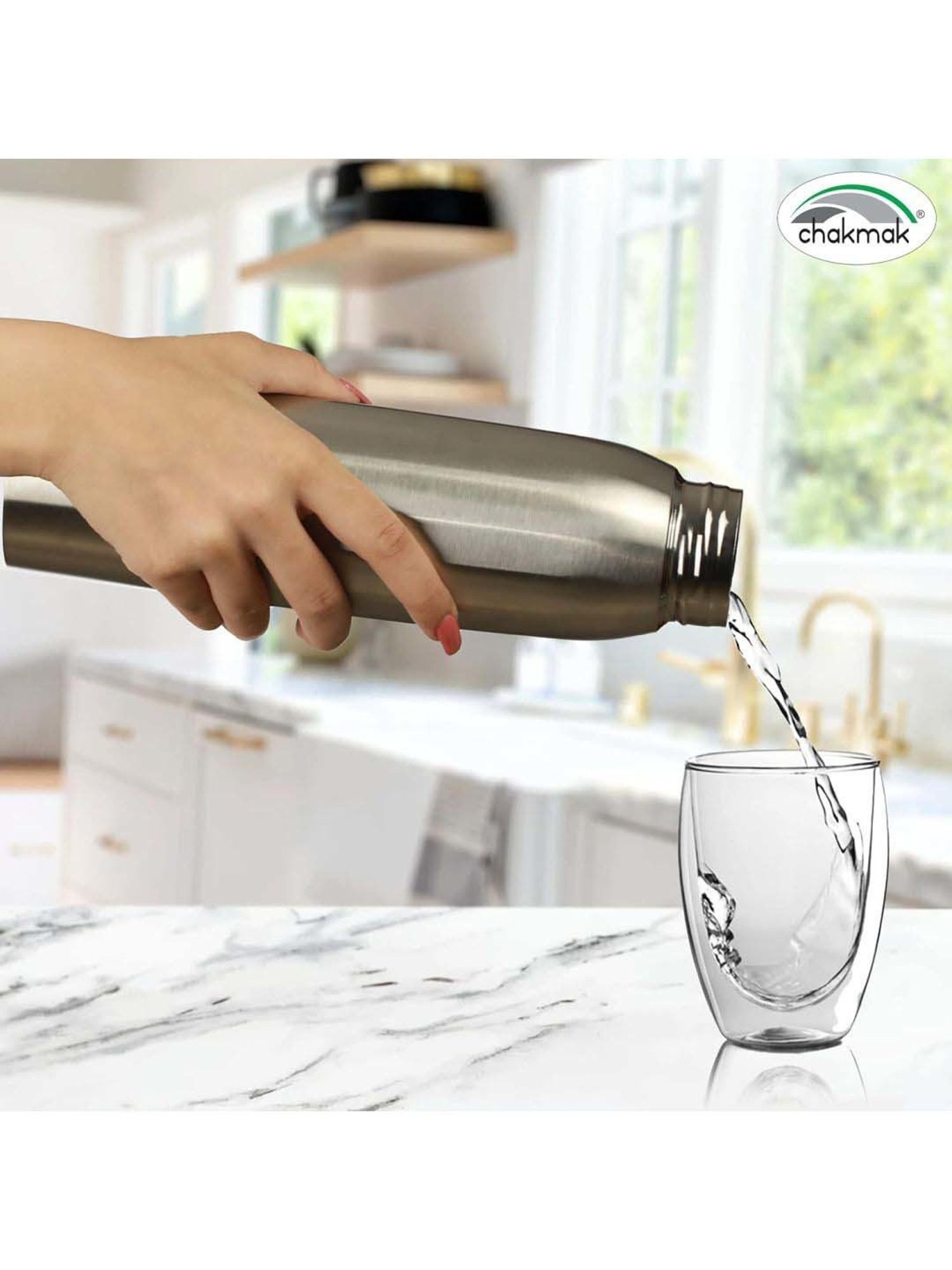 Chakmak Silver Stainless Steel Water Bottle