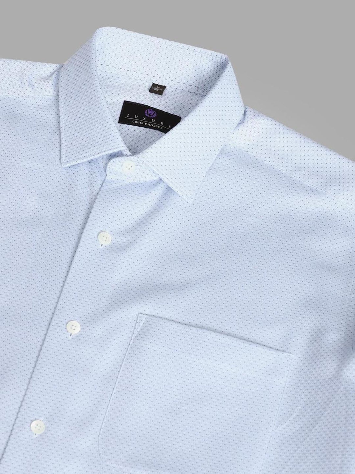 Luxure By Louis Philippe Light Blue Cotton Regular Fit Texture Shirt