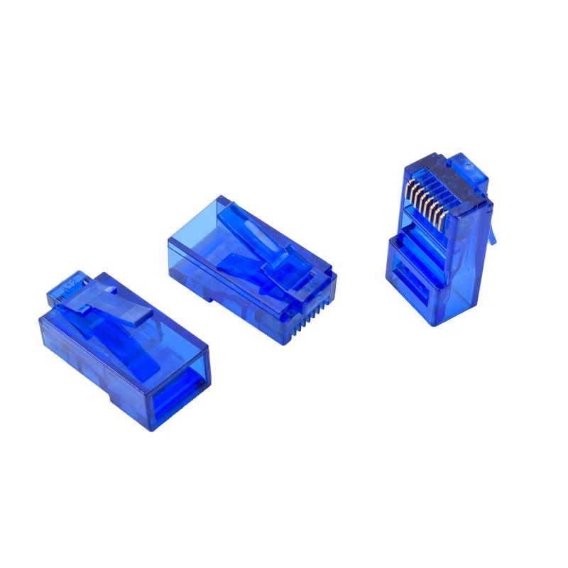 CAT6 Rj45 Connector 8P8C 50Pack/Jar Ethernet Cable Connector  Crimp Connector Gold Plated UTP Blue
