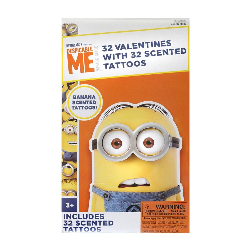 Minions 32ct Valentines With Banana Scented Tattoos