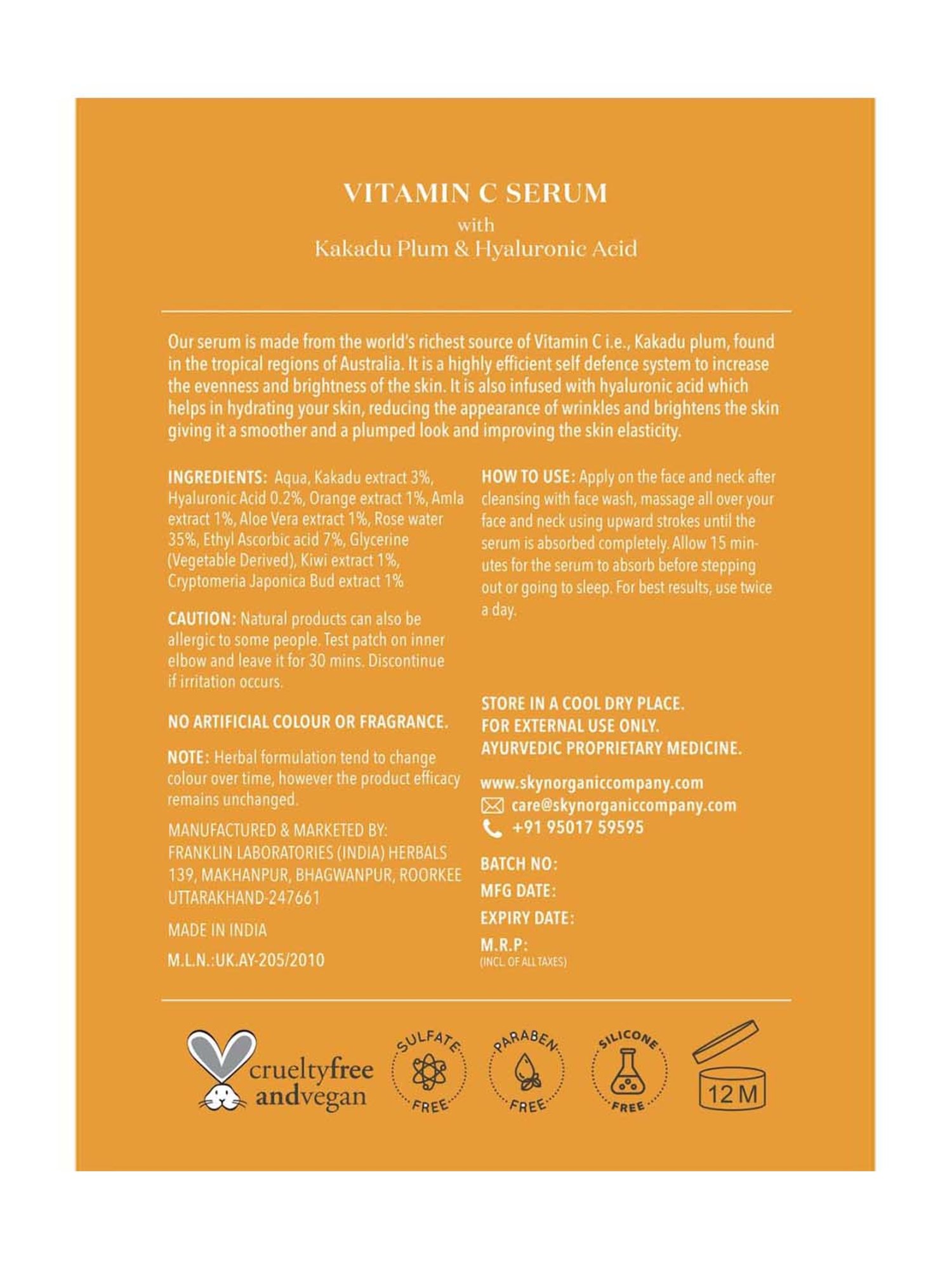 SKYN ORGANIC CO Vitamin C Serum - 30 ml