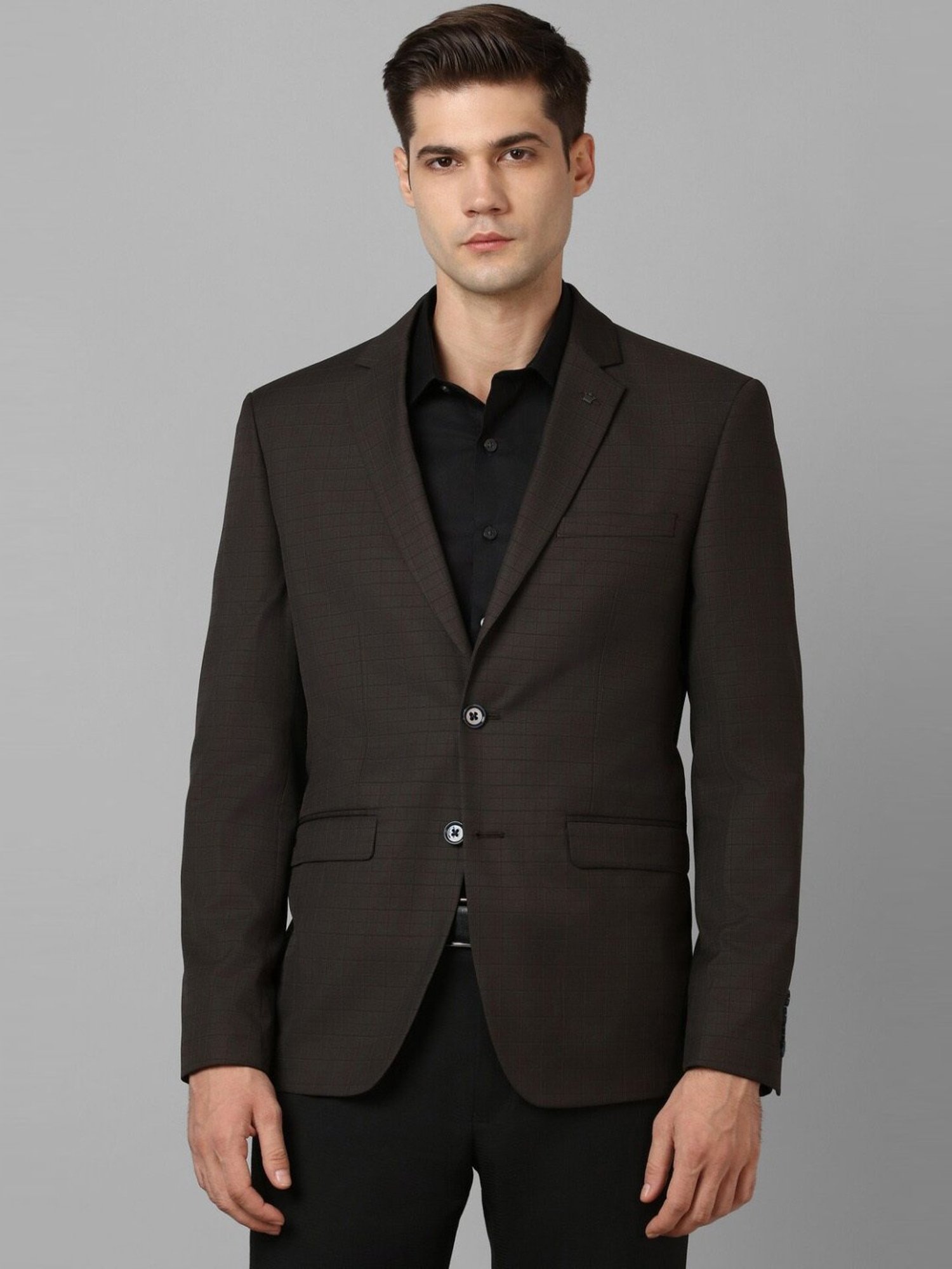 Louis Philippe Brown Slim Fit Checks Blazer