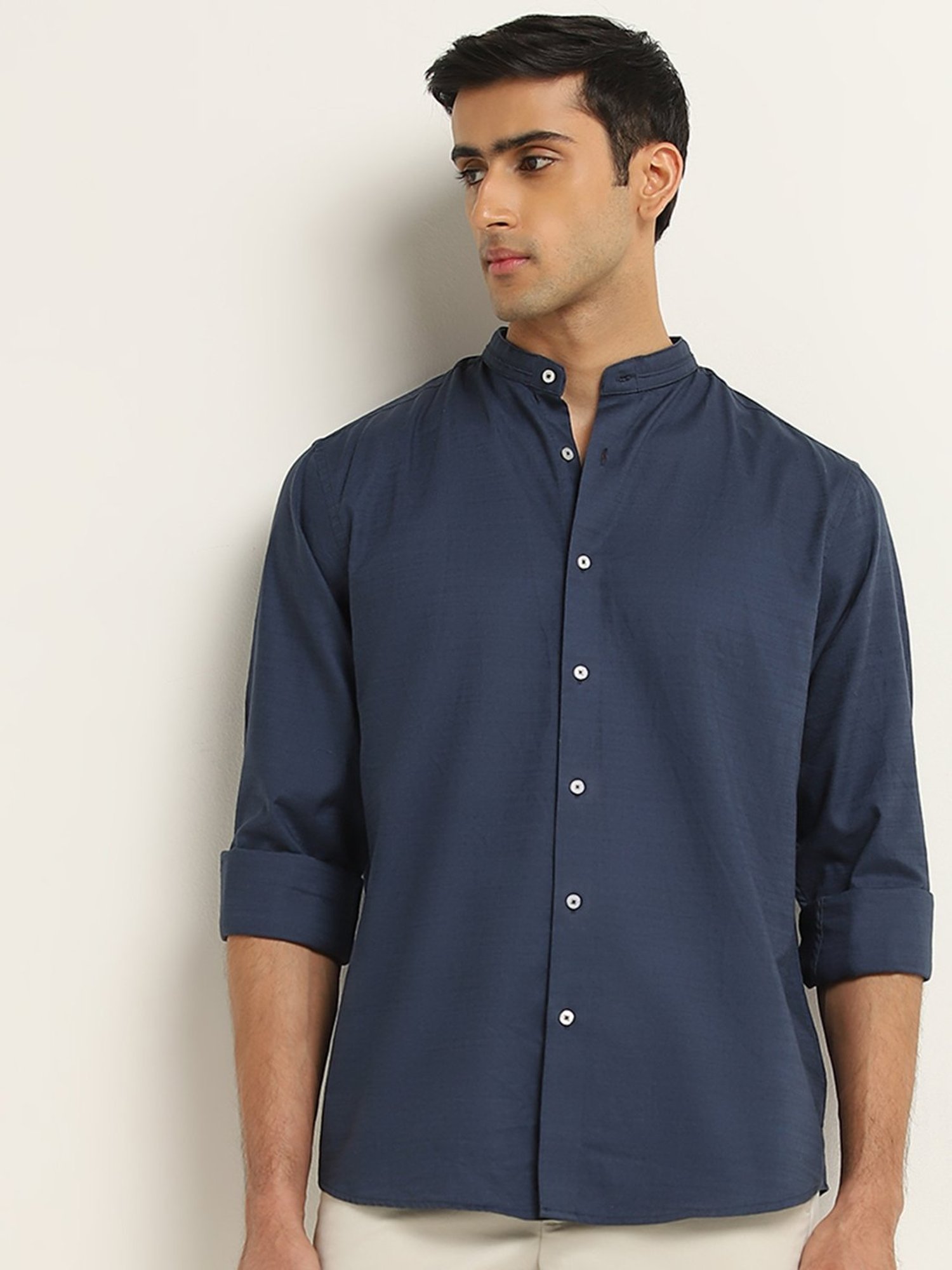 Ascot by Westside Indigo Solid Relaxed-Fit Cotton Shirt