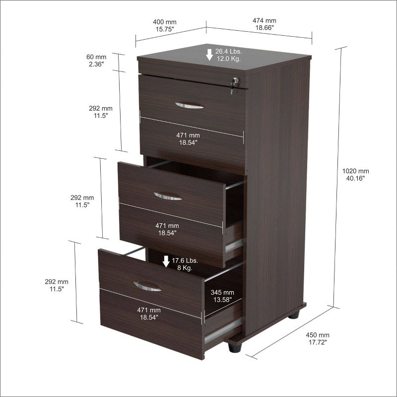 3 Drawer Locking File Cabinet Espresso - Inval