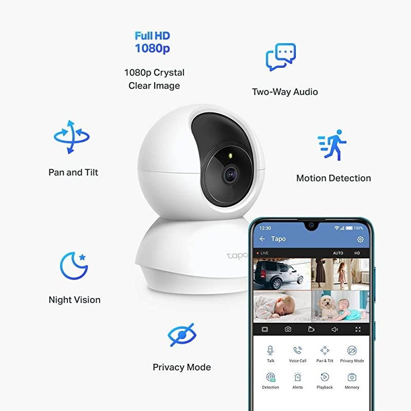 Tapo Smart Cam Pan Tilt Home WiFi Camera | Wireless Indoor Security Camera 1080p (Full HD) | Up to 30 ft Night Vision | Up to 128 GB microSD Card Slot | Works w/Alexa and Google (Tapo C200)