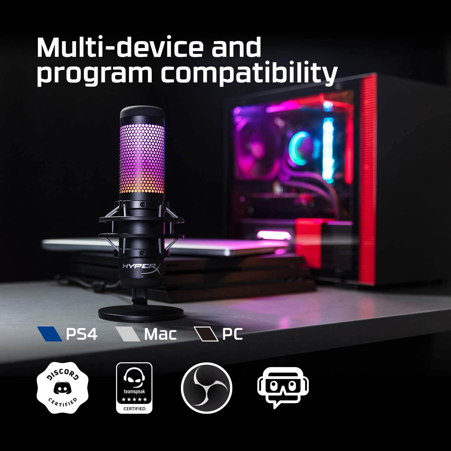 HyperX QuadCast S - RGB USB Condenser Microphone for PC, PS4, Mac, Gaming, Streaming, Podcasts, Twitch, YouTube with GalliumPi Bundle