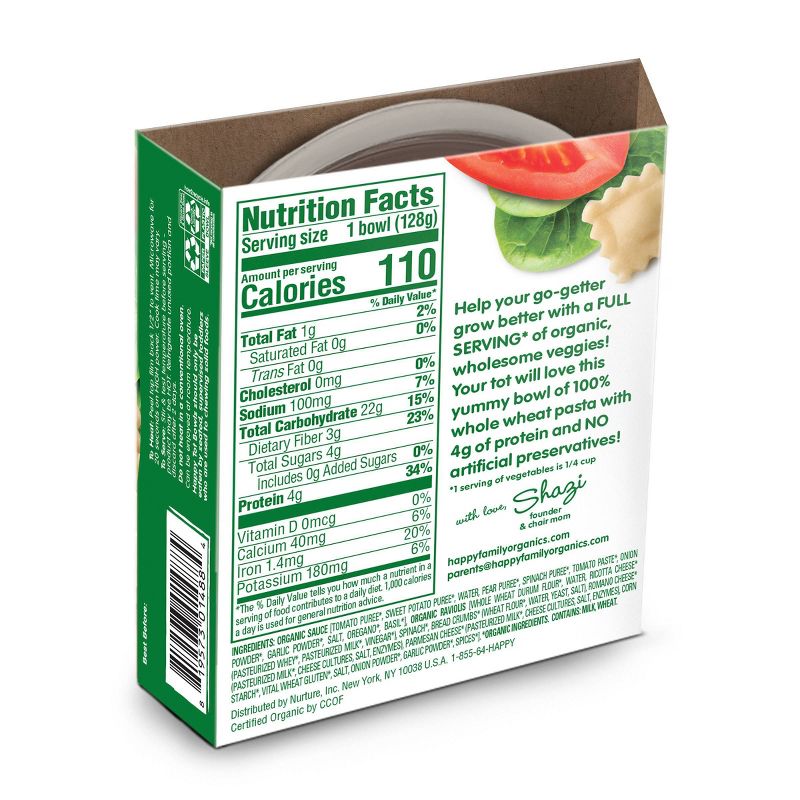 HappyTot Organic Cheese & Spinach Ravioli with Marinara Sauce Baby Food - 4.5oz