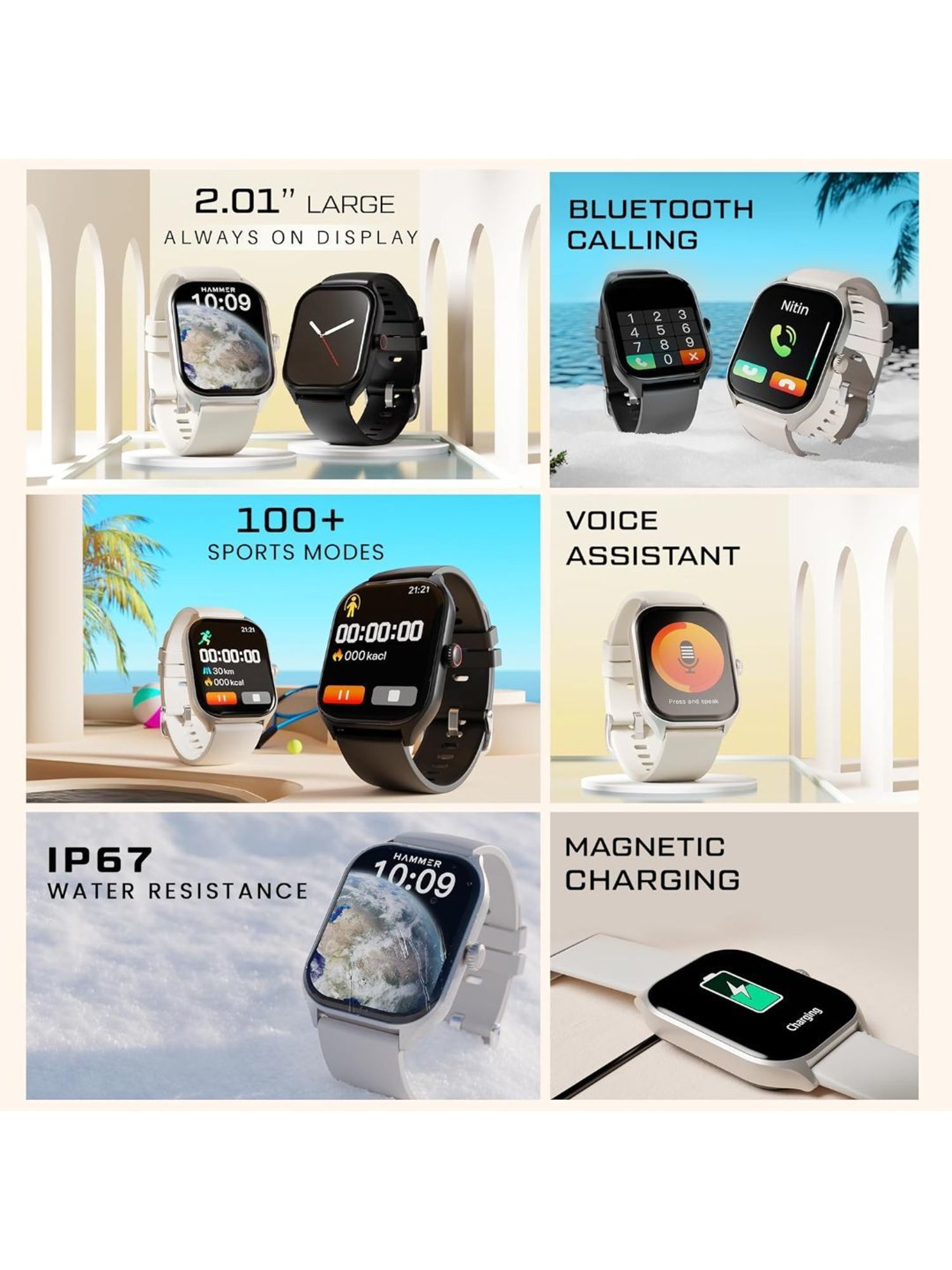 Hammer Polar 2.01 inch IPS Always on Display, Advanced Bluetooth Calling Smartwatch (Jet Black)