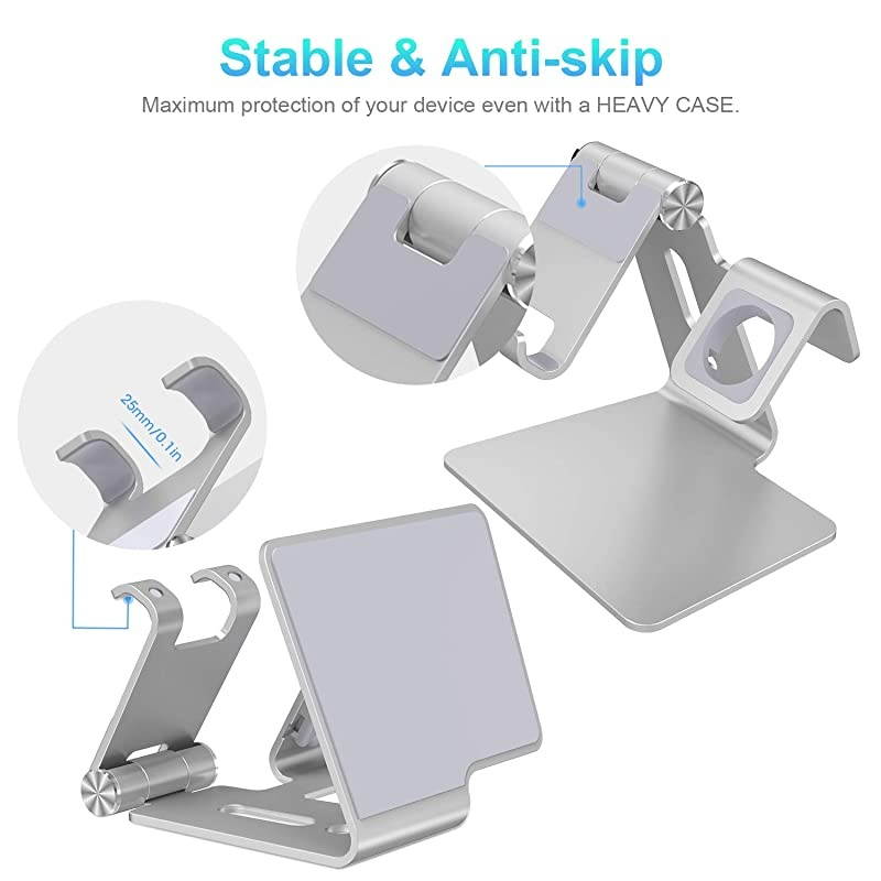 2 in 1 Phone Stand for Apple Watch,  Adjustable Phone Holder Charging Station Stand for iWatch and 3.5&rdquo;-8&rdquo; Smart Phones (Silver)