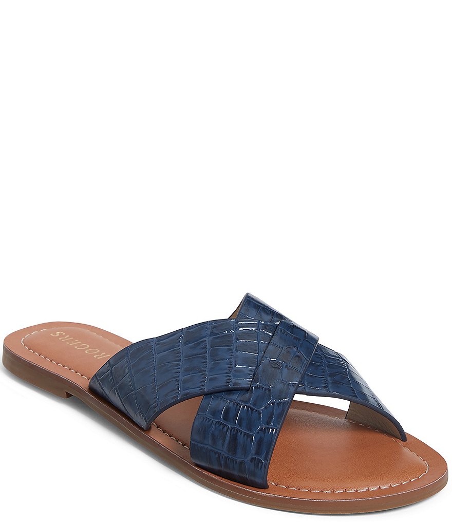 Jack Rogers Sloane Slotted X Band Croco Print Leather Slides