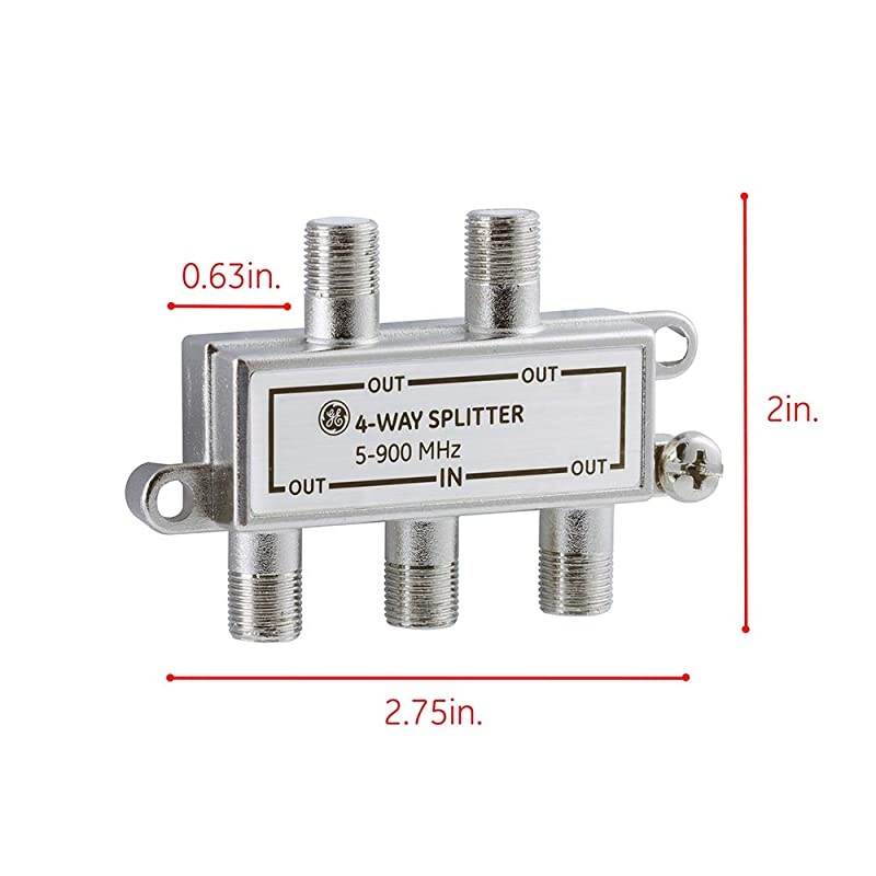 4Way Coaxial Cable Splitter 5900 Mhz Ran RG59 RG6 Coax Compatible Audio Video Works with HD TV Cable Amplifiers Amplified Antennas Nickel Corrosion Resistant 35047