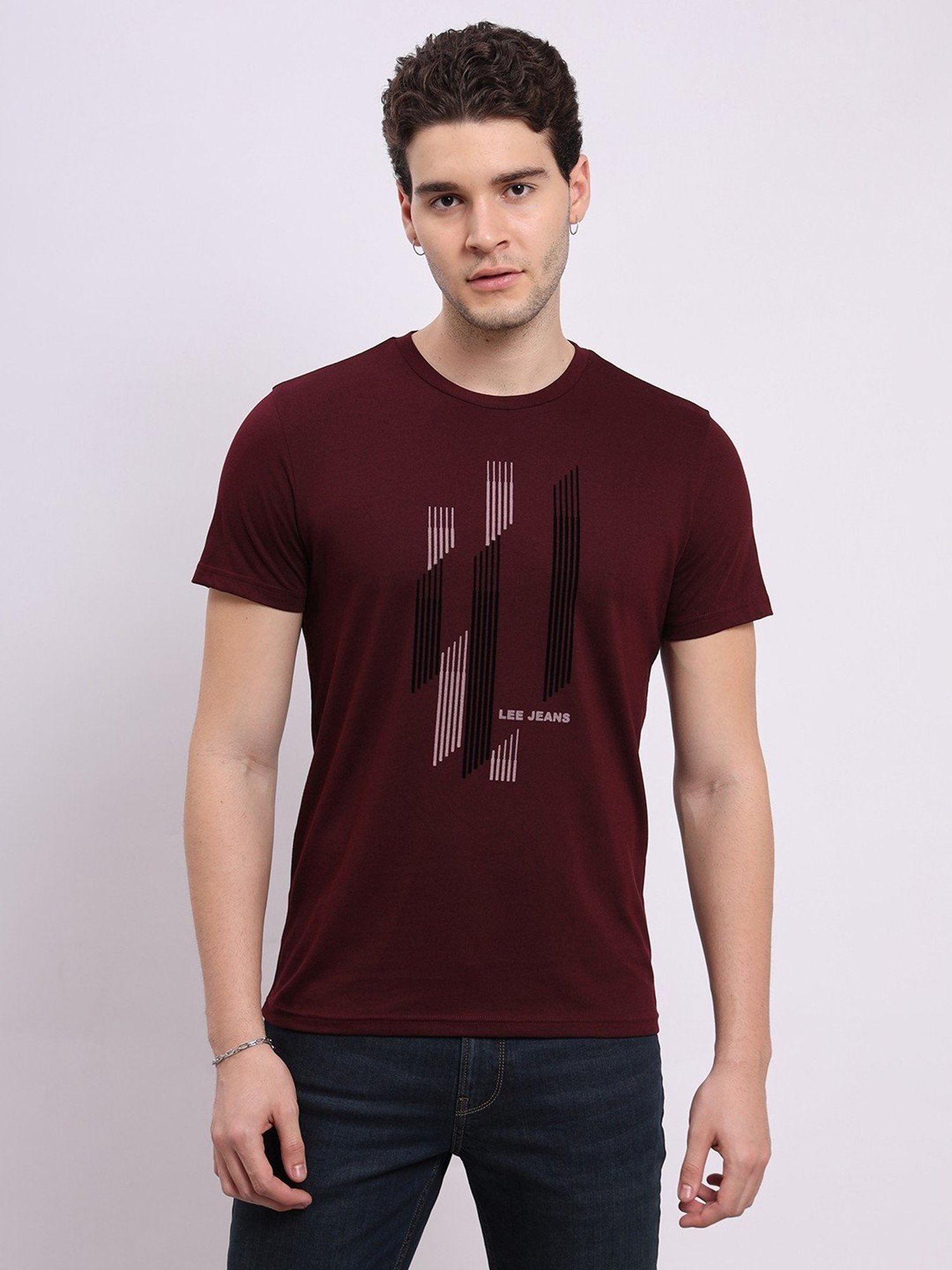 Lee Maroon Slim Fit Printed T-Shirt