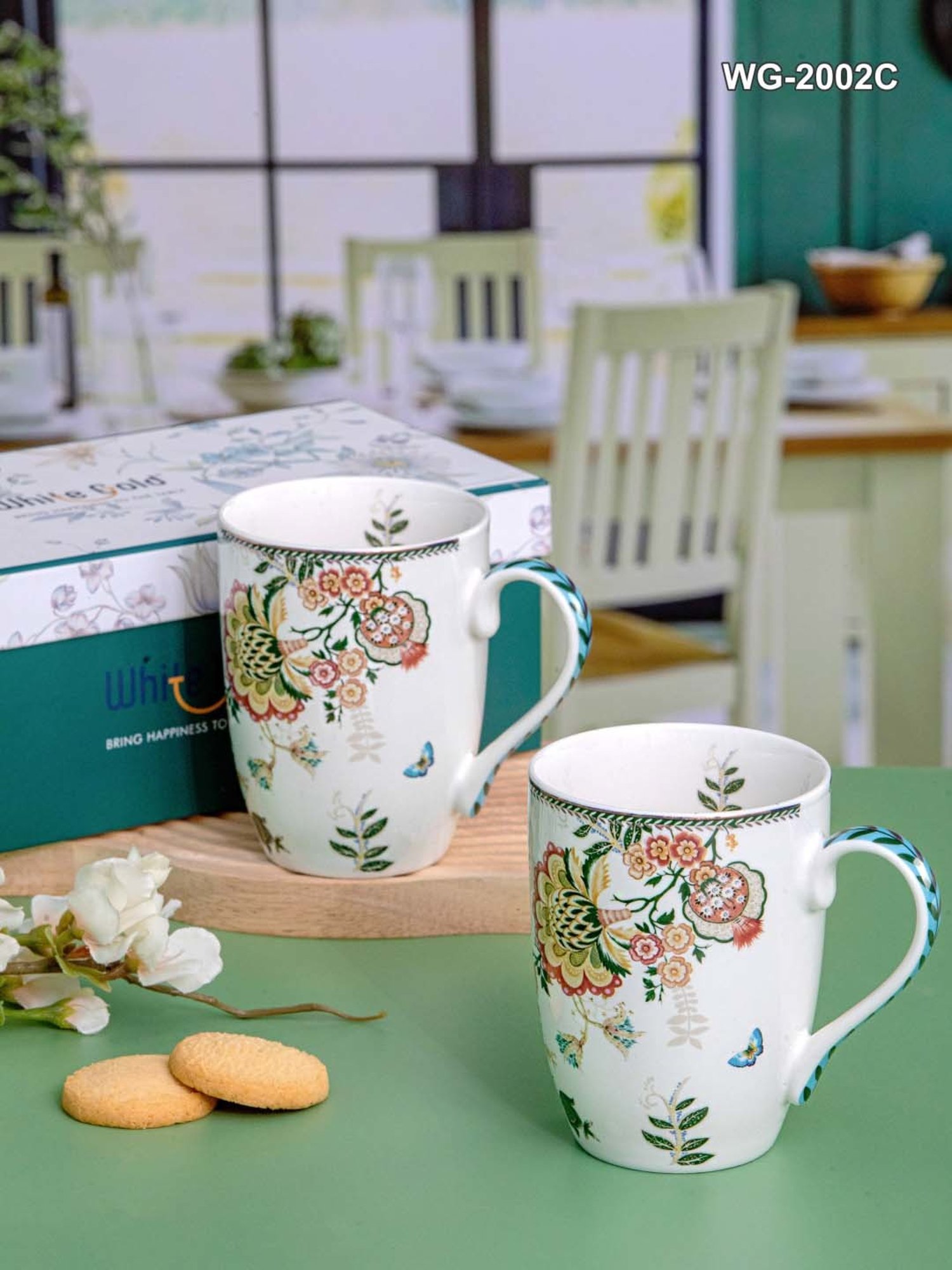 White Gold White Porcelain Large Coffee Mug (0.32 L) - Set of 2