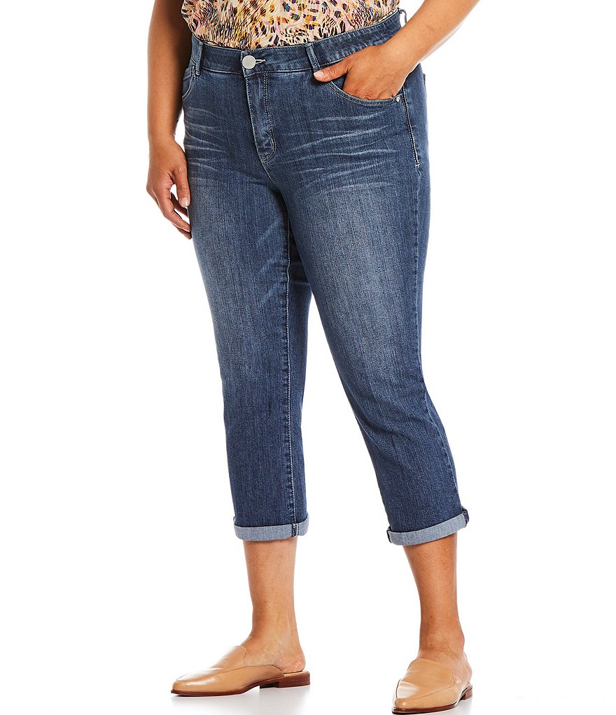 Democracy Plus Size #double;Ab#double;solution High Rise Embroidered Back Pocket Cuffed Crop Jeans