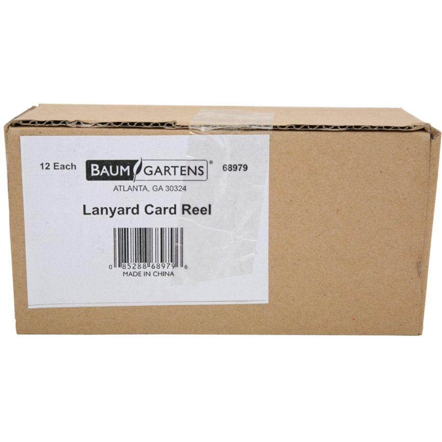 Baumgartens Lanyard Card Reel, Extends 24", 12/PK, Black 68979