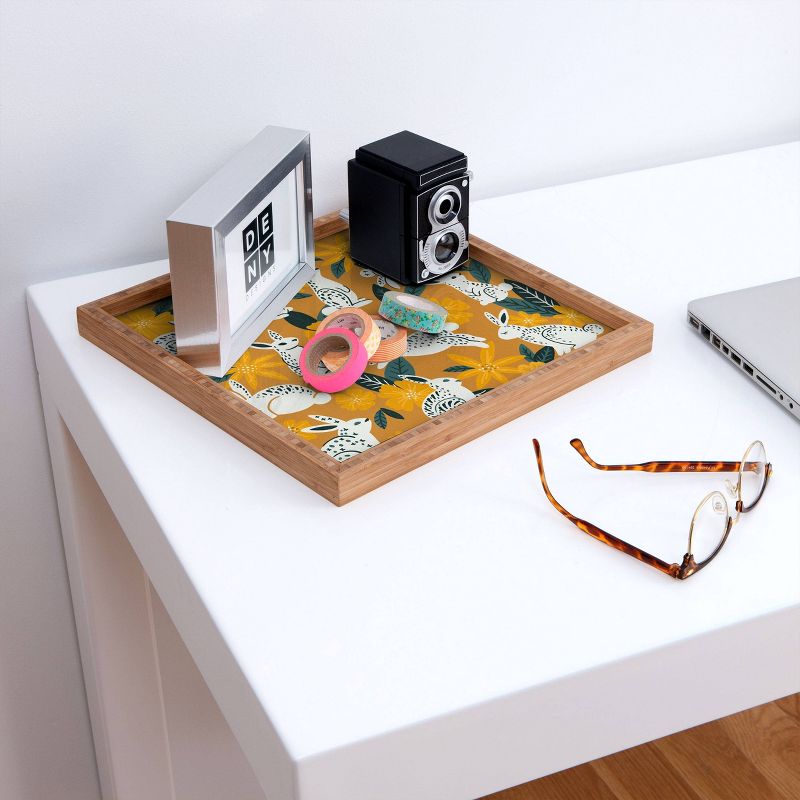 17" Wood Cat Coquillette Bunnies and Blooms Large Square Tray - society6