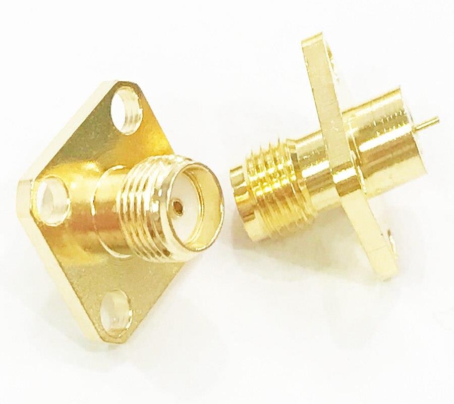 50pcs Gold SMA Jack Female 4 Hole Panel Mount  With Solder Post RF Connector Adapter
