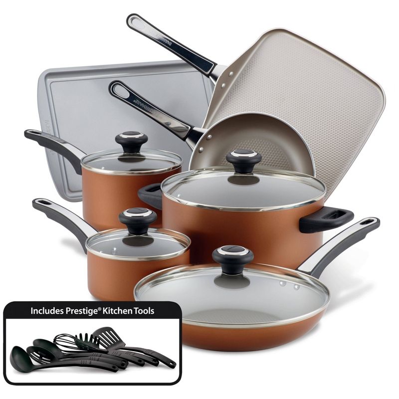Farberware High Performance 17pc Aluminum Nonstick Cookware Set Copper