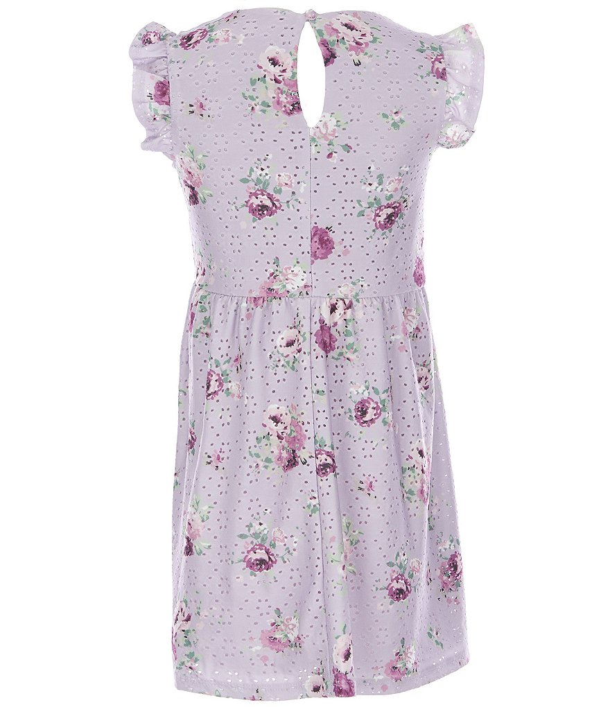 Poppies and Roses Big Girls 7-14 Flutter-Sleeve Floral Eyelet Babydoll Dress