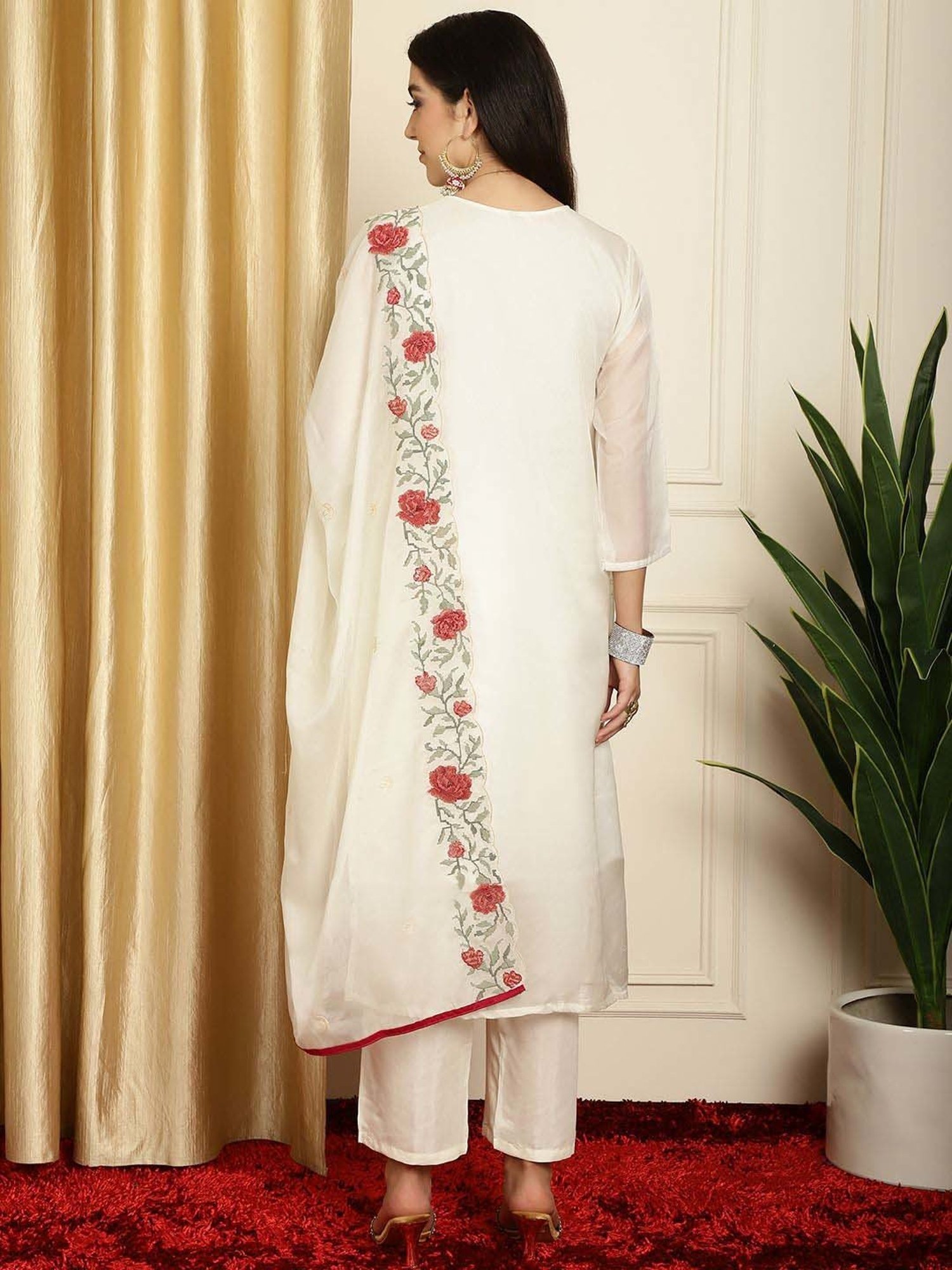 Stylee LIFESTYLE Off-White Embroidered Unstitched Dress Material