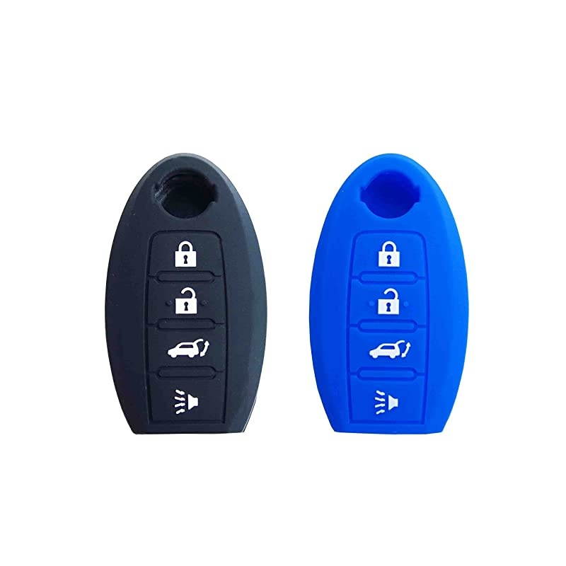 Autotech Silicone Rubber Keyless Entry Shell Case Remote Key Cover fit and Key fob Cover for Nissan Altima Gtr Maxima Murano Rogue 370z 350z Versa Sentra Pathfinder 1 Pair Black+Blue