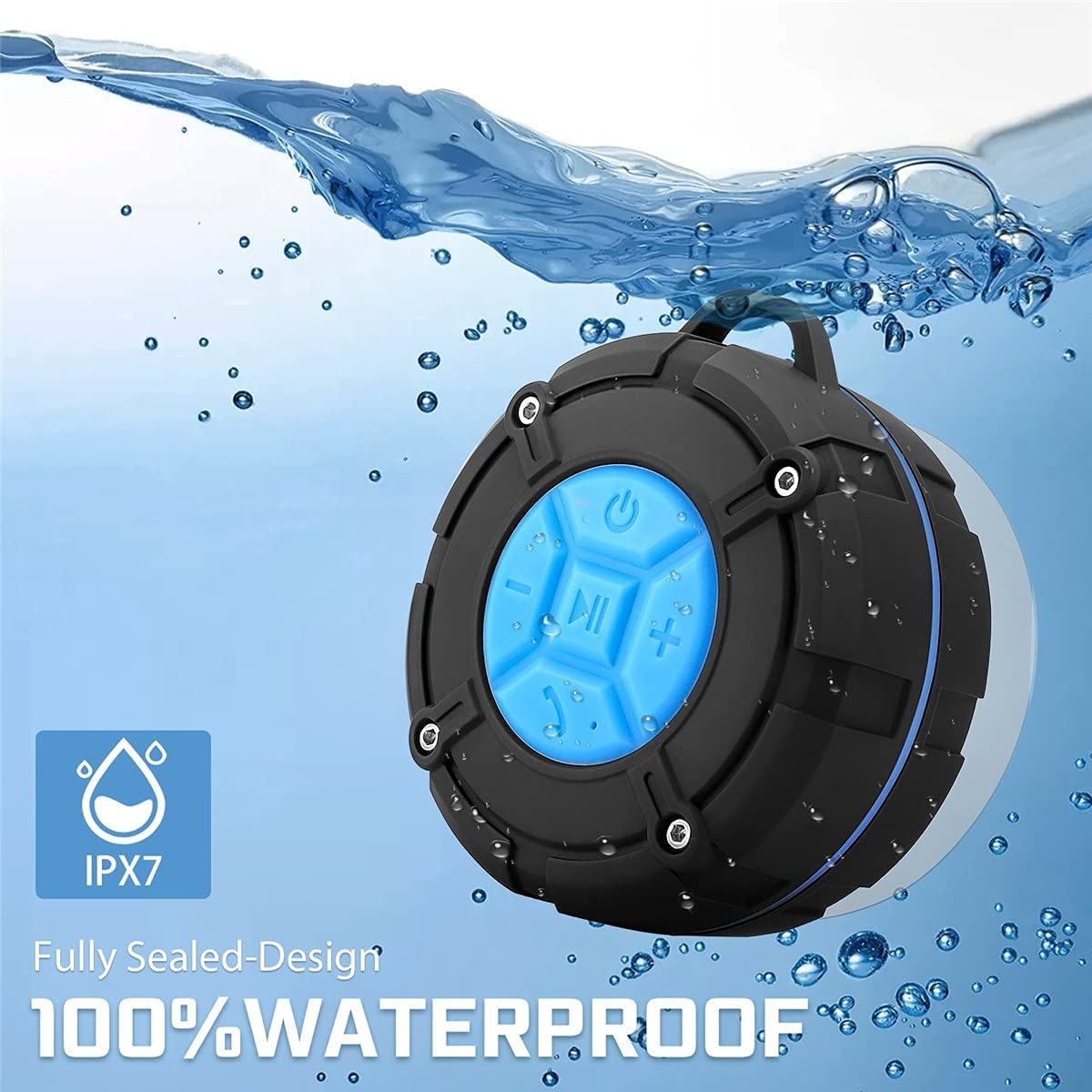 Shower Speaker Bluetooth Waterproof IPX7 Portable Wireless Water-Resistant Speaker Suction Cup & Hook, Built-in Mic, Speakerphone Bathroom Outdoor Beach Travel Hiking Bike Home Party - (Blue)