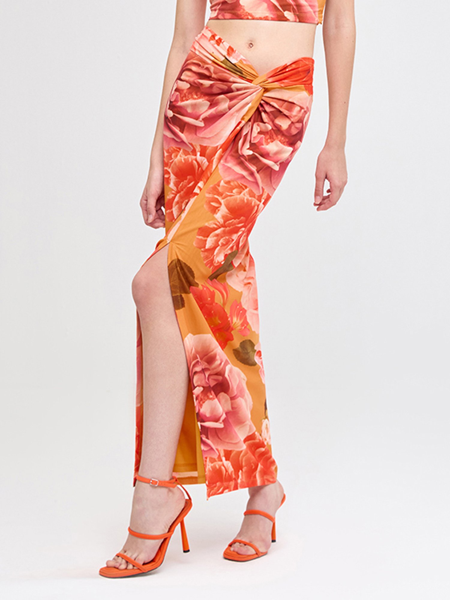 Cover Story Orange Floral Print Skirt