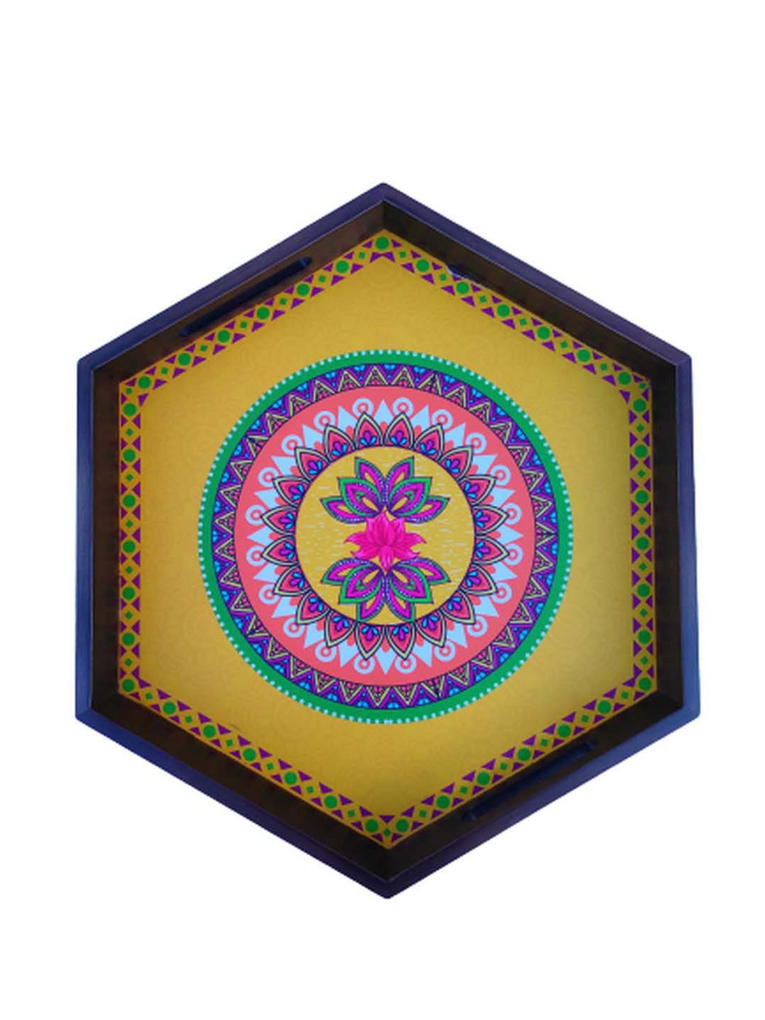 Crayton Multicolour Teak Wood Hexagon Serving Tray - Set of 1