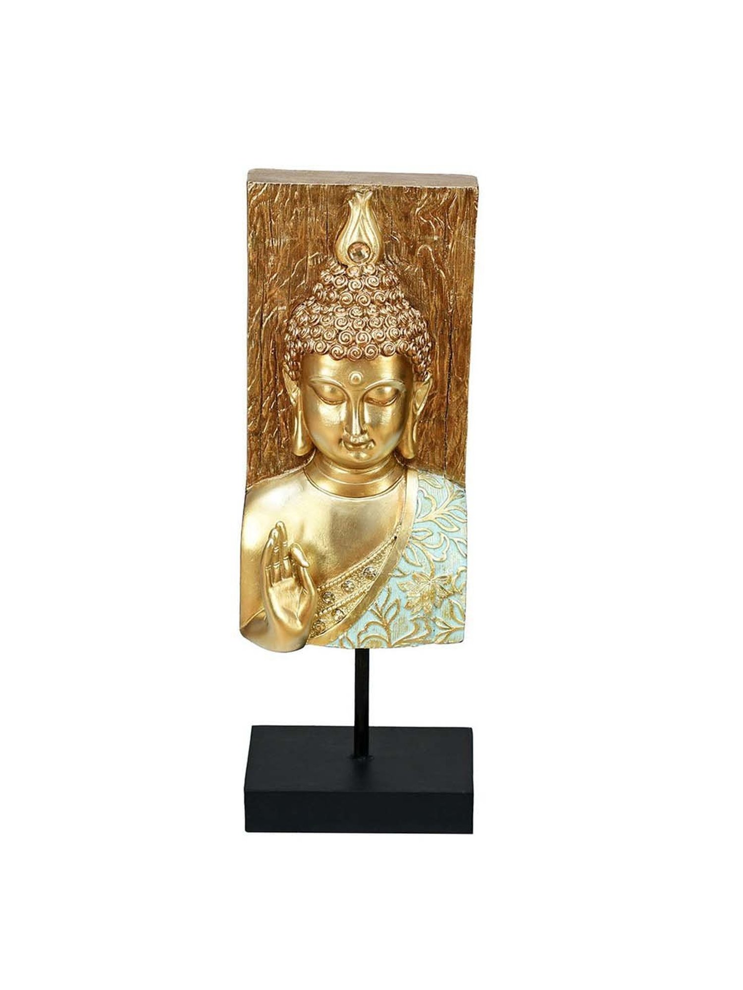 @home Mint & Gold Polyresin Decorative Buddha Showpiece