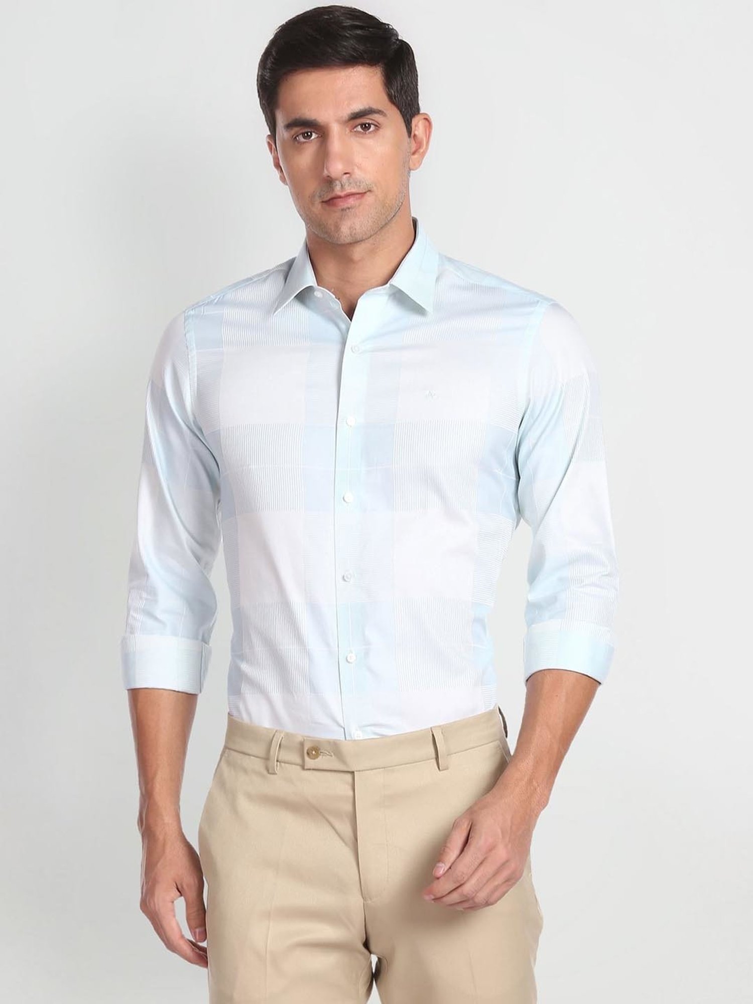 Arrow New York Blue Cotton Slim Fit Checks Shirt