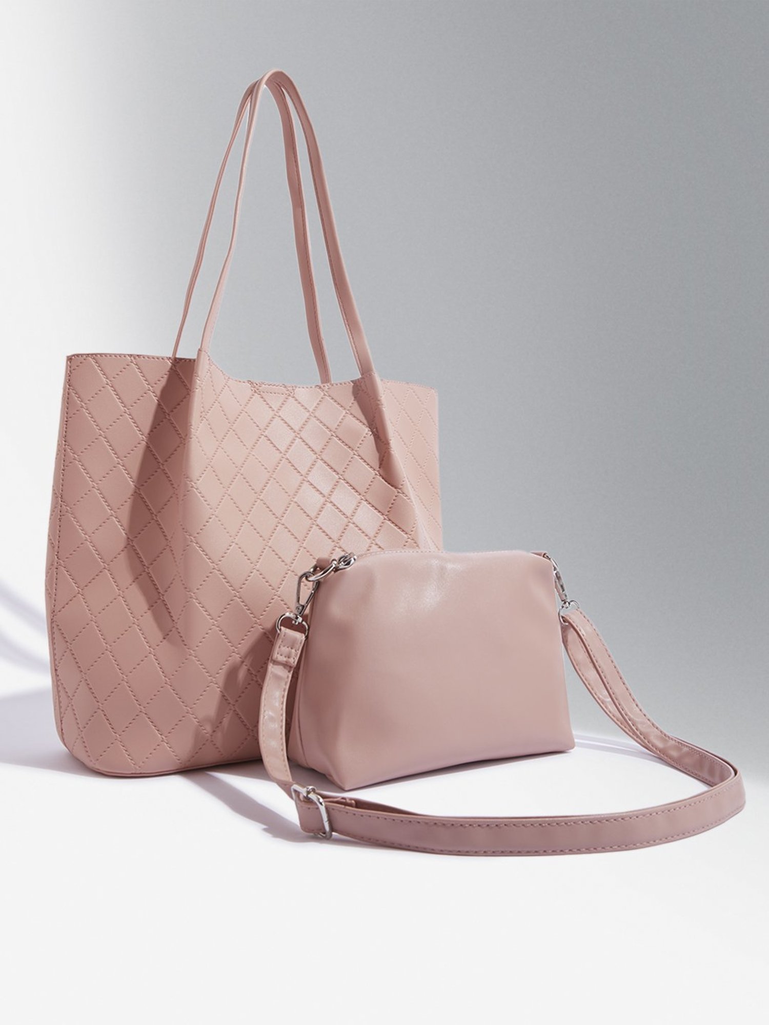 Westside Dusty Pink Quilted Tote Bag with Pouch