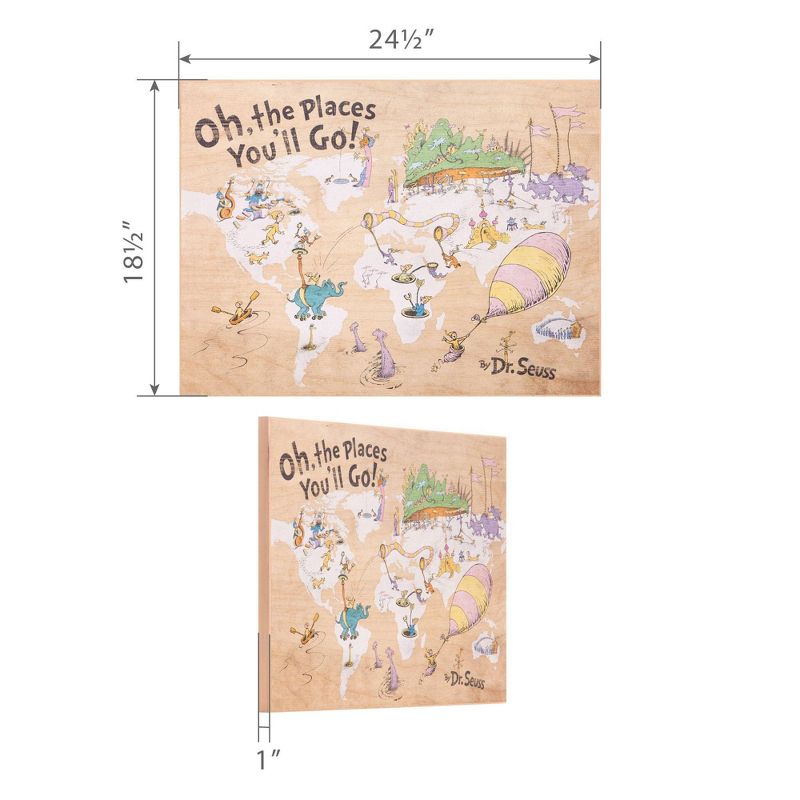 18"x24" Dr. Seuss Colorful Characters Oh The Places You'll Go World Map Stretched Canvas Wall Art