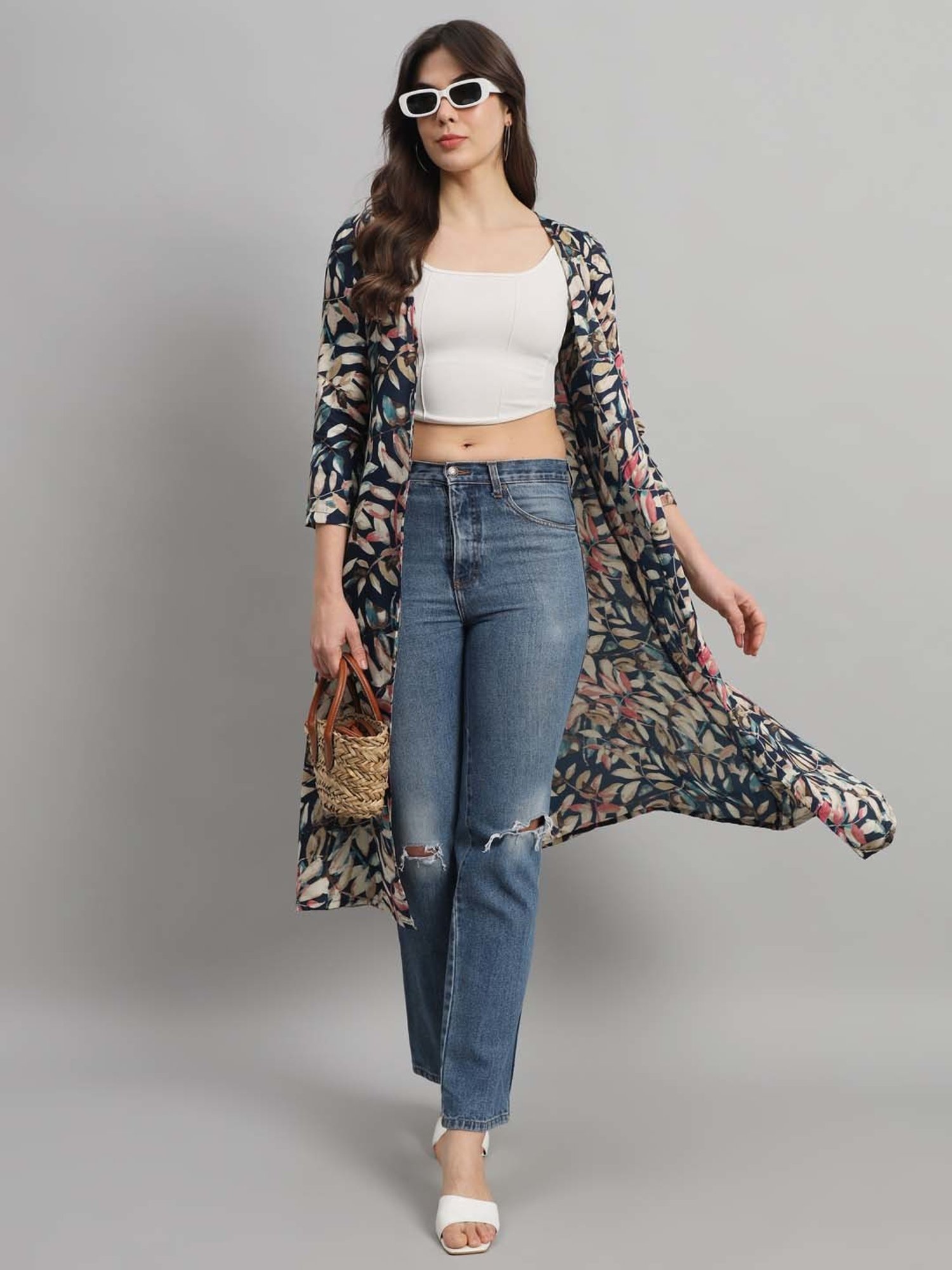 Cation Blue Printed Long Cape