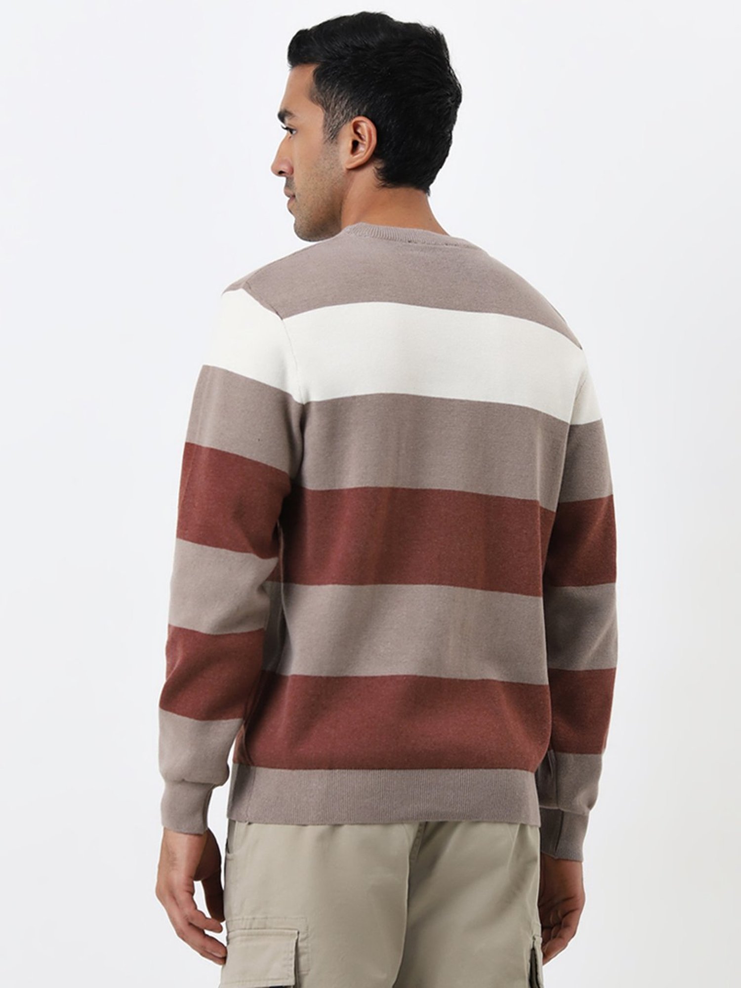 WES Casuals by Westside Rust Colour-Blocked Slim-Fit Sweater
