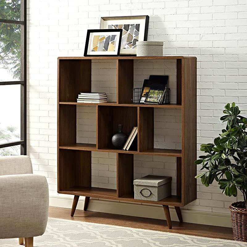 Transmit MidCentury Offset Cube Wood Bookcase in Walnut