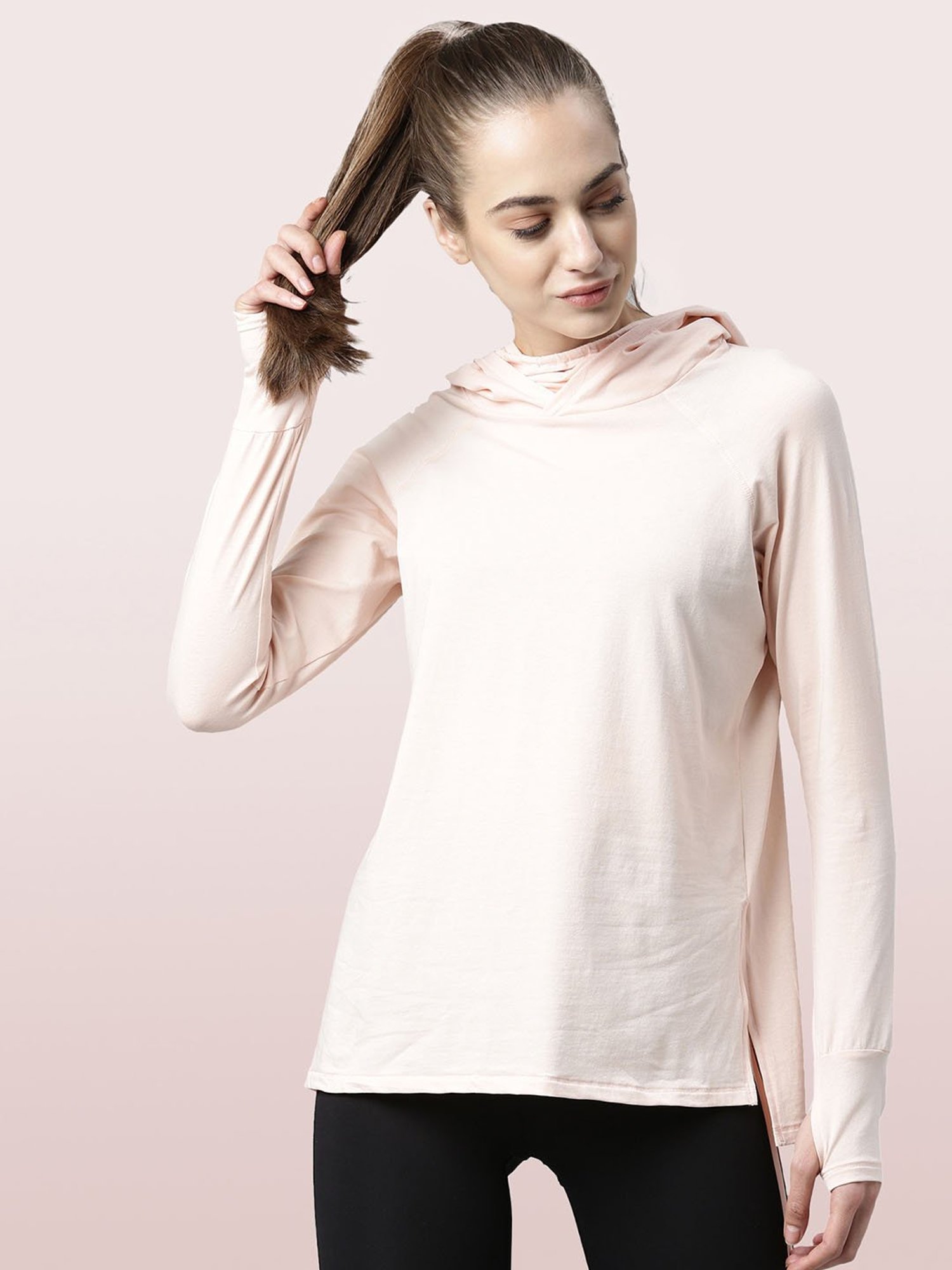 Enamor Light Pink Cotton Hoodie