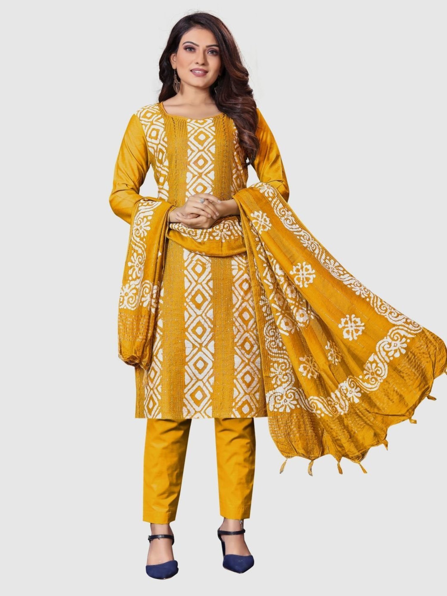 APNISHA Yellow Embroidered Unstitched Dress Material