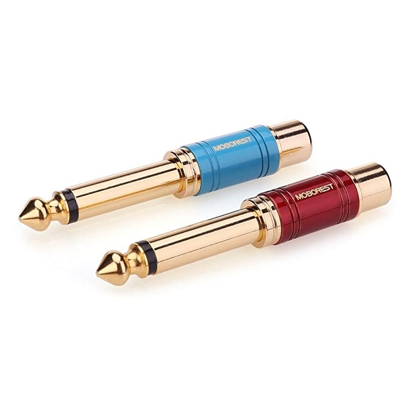 RCA To 1/4 Jack Audio Adapter Pure copper paint headphone amplifier, 6.35 TS Mono Plug Male to RCA Female Phono Adapter Coupler Connector, (2Red+2Blue)