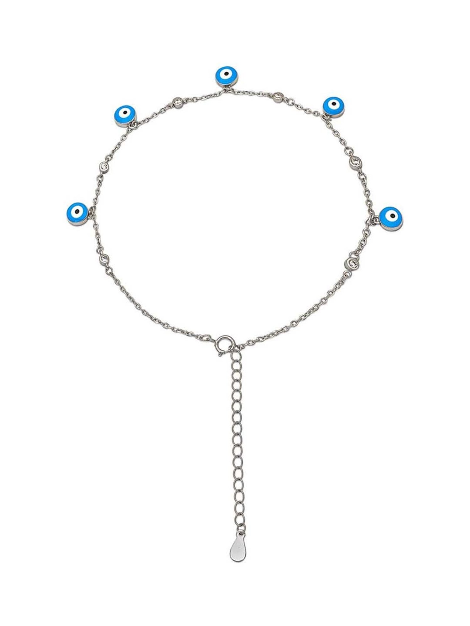 Silberry 925 Sterling Silver Blue Evil Eye Anklet for Women
