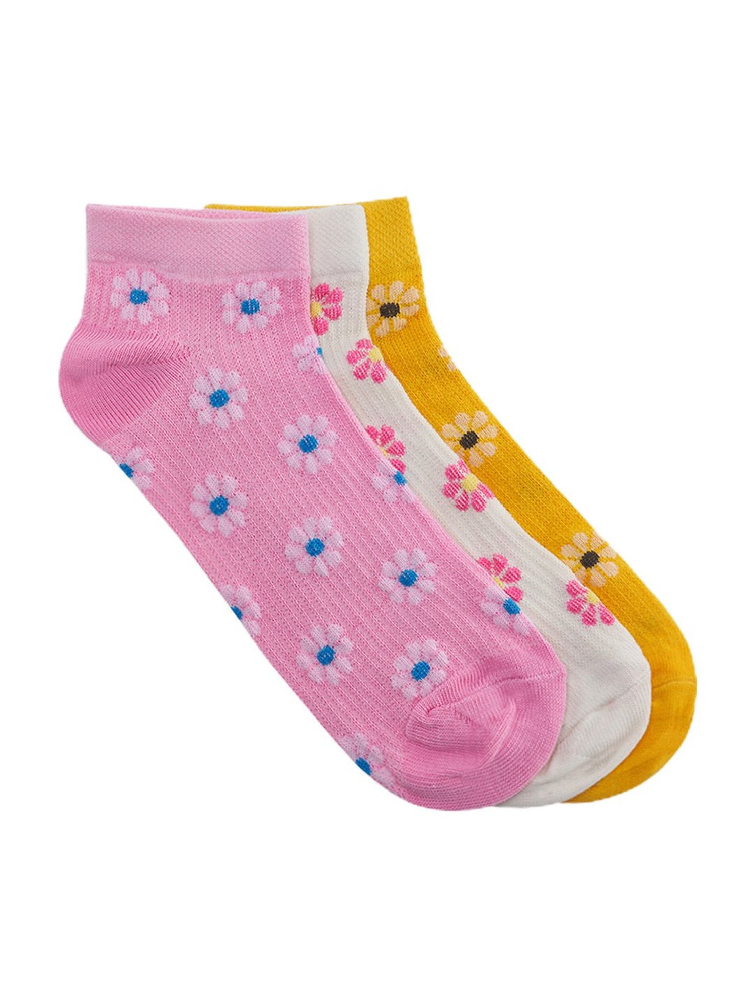 Honey by Pantaloons Multicolor Cotton Floral Socks - Set of 3