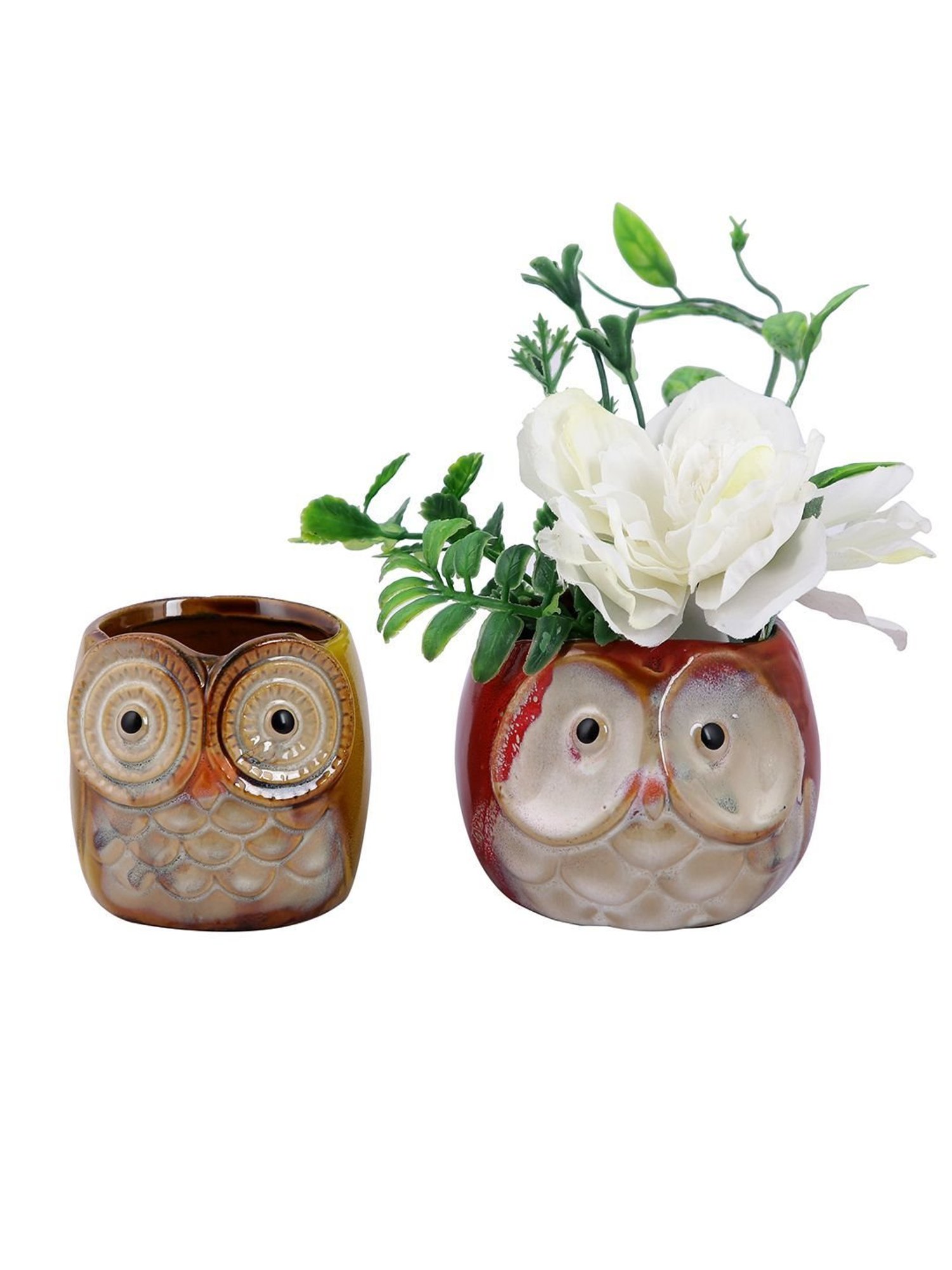 Tayhaa Multicolor Ceramic Small Size Owl Planter - Set of 2